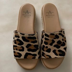 Aquatalia Shayna Leopard Print Espadrille Platform Slides